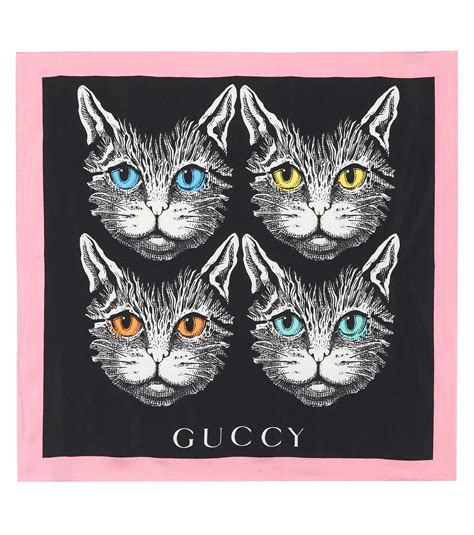 gucci mystic cat print silk scarf size os